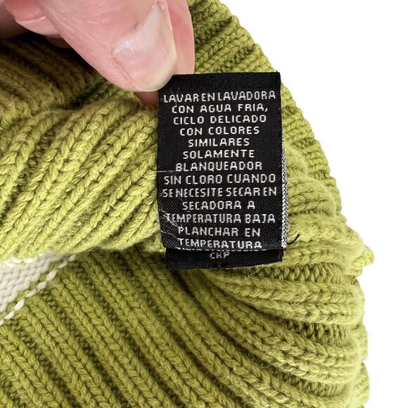 Green Ivory Stripe Sweater Womens Large Nautical Knit Buttons Classic Preppy Vtg - Picture 10 of 13